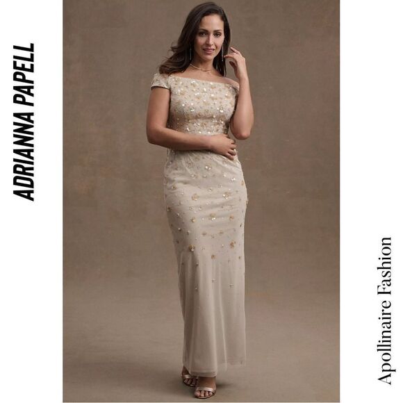 BHLD ROSIE IFF SHOULDER COLUMN GOWN IN NEUTRAL SIZE 16 - Picture 3 of 13